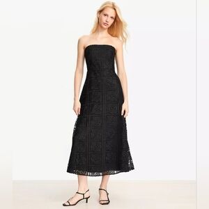 LOFT Floral Lace Strapless Midi Pocket Dress